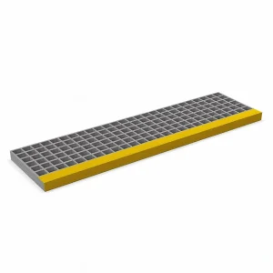 GRP Stair Tread – Moulded 38mm Square Mesh with D38mm Depth – Grey Yellow Nosing
